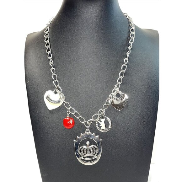 Juicy Couture Chunky Chain Link Silver Tone Charm Dangle Crown Necklace A198 - Picture 3 of 16